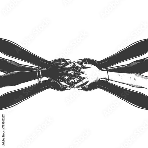 Silhouette Joining Hands holding in Harmony and Peace Between Races