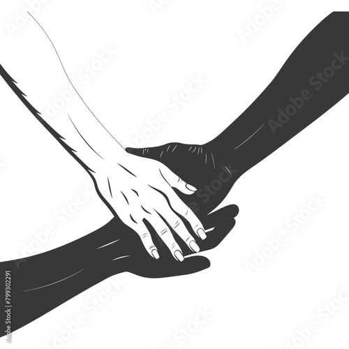 Silhouette Joining Hands holding in Harmony and Peace Between Races
