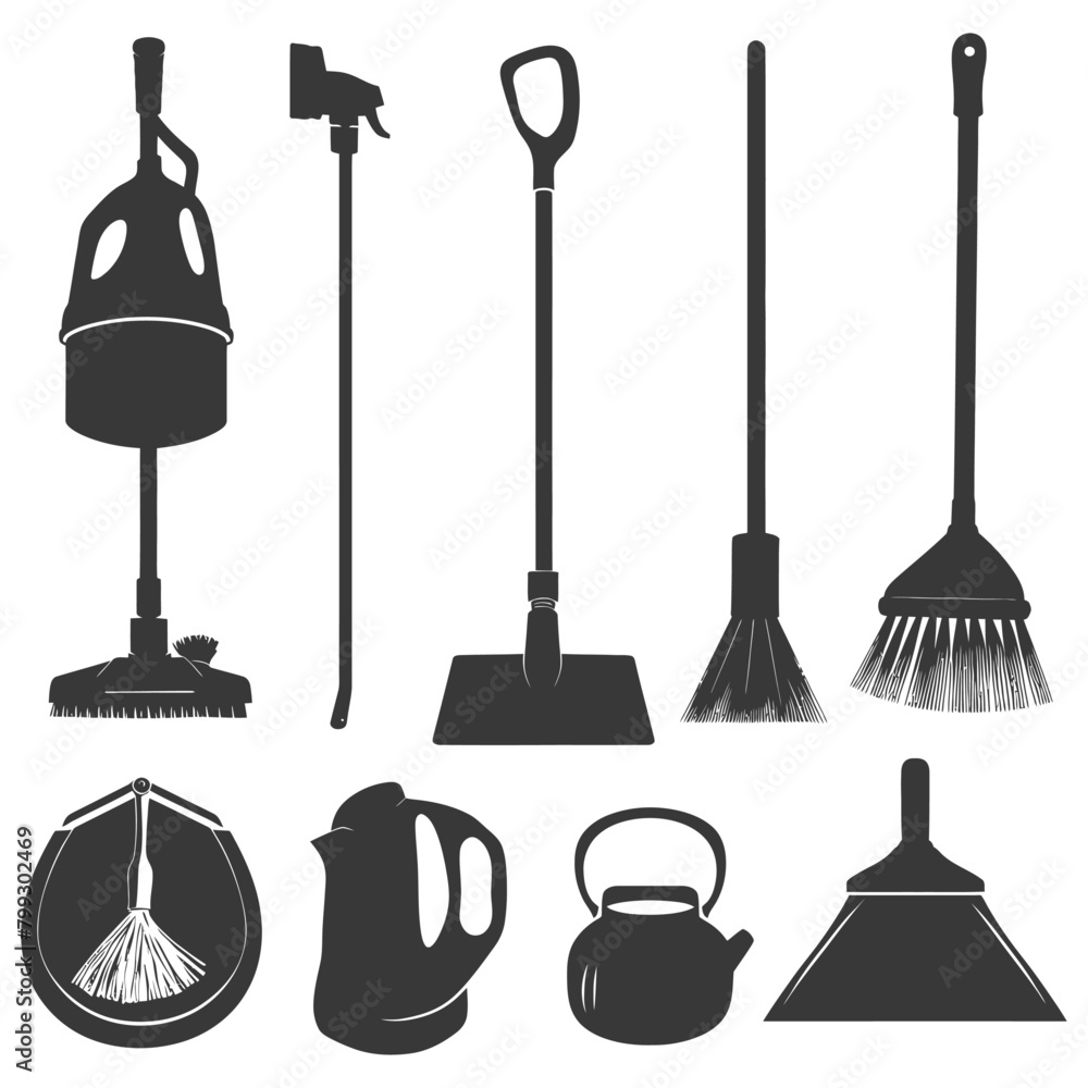 Naklejka premium Silhouette home cleaning equipment black color only