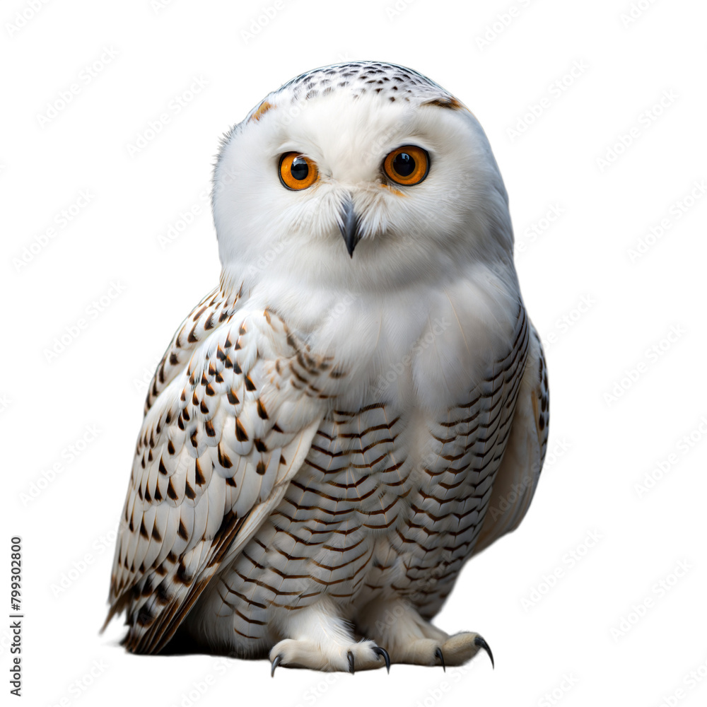 Fototapeta premium Snowy owl perched elegantly against a transparent background