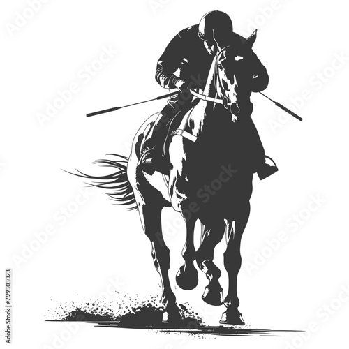 Silhouette horse racing sport single man black color only