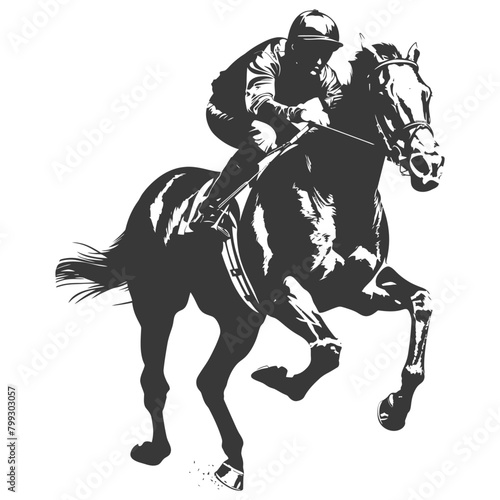 Silhouette horse racing sport single man black color only