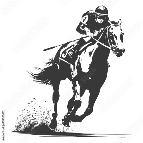 Silhouette horse racing sport single man black color only