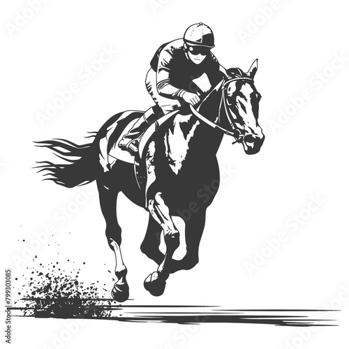 Silhouette horse racing sport single man black color only