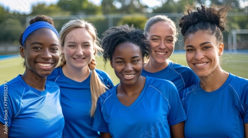 Diversity, women, and sports team smiling for support, solidarity, or trust in outdoor fitness. Portrait group of athletic women smiling in joy for teamwork, friendship or sports exercise