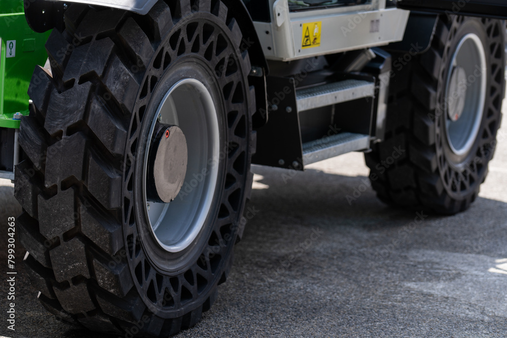 Innovative airless non-pneumatic tire close up Innovative airless non-pneumatic tire close up