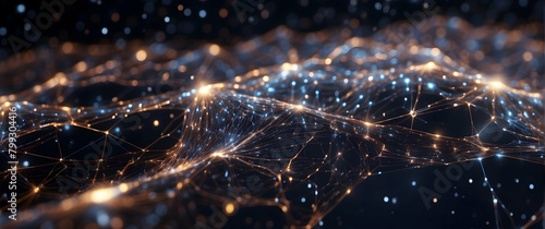 A highly detailed image of a glowing futuristic network of interconnected nodes representing connectivity photo