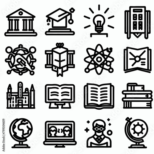 outline higher education icon set silhouette vector illustration white background. higher education, university. Linear icon collection.