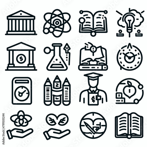 outline higher education icon set silhouette vector illustration white background. higher education, university. Linear icon collection.