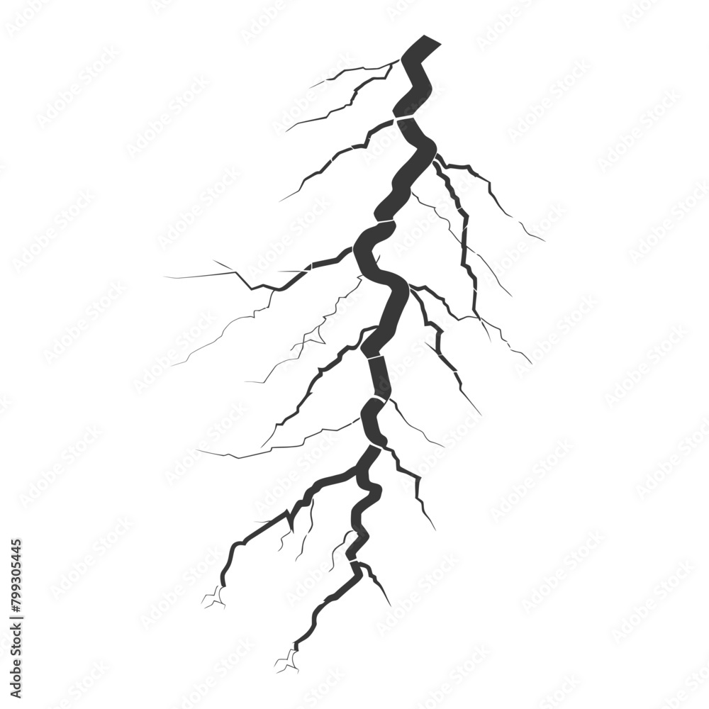 Fototapeta premium Silhouette Lightning strike bolt black color only