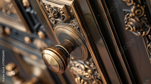 Realistic close-up of the installation process for a door lock, highlighting the intricate steps and hardware involved photo