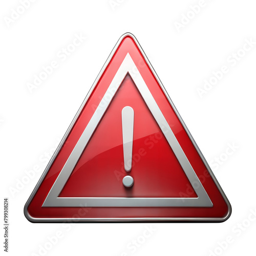 Red warning sign with exclamation mark and transparent background