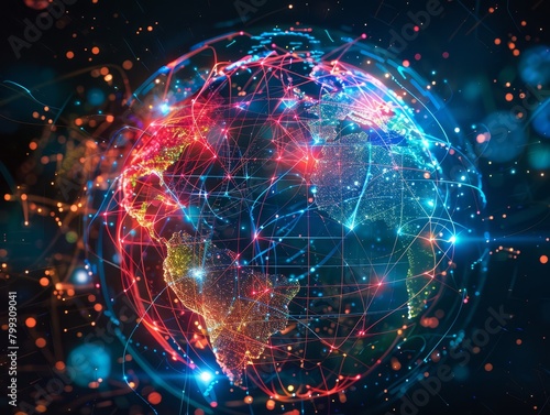 Global network connections showcasing data flow and social communication across digital landscapes. Ideal for discussions on internet technology, business, and science.