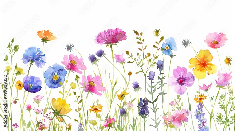 Vibrant Wildflower Background with Watercolor Effect Generative AI