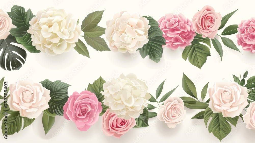Delicate Floral Garland on White Background Generative AI