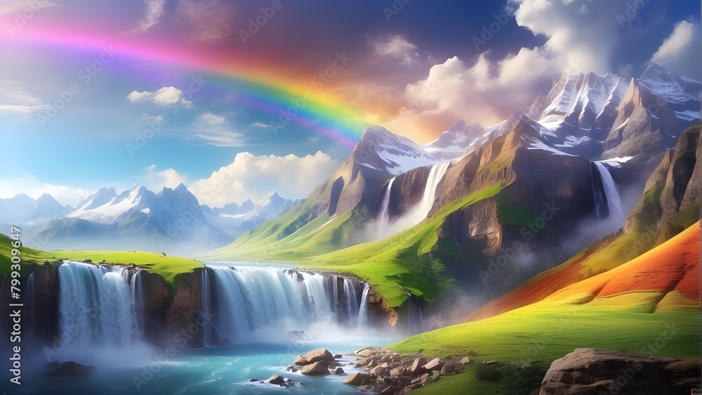 rainbow over the mountain river