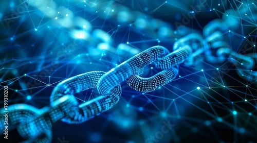 A glowing blue chain of digital links representing a blockchain.