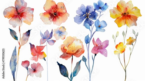 Watercolor Floral Elements on White Background Generative AI