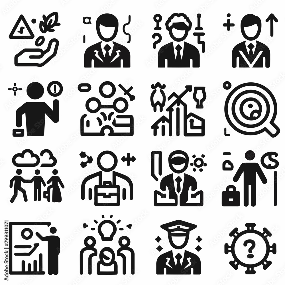  Human Resources icon set silhouette vector illustration White Background, Human Resources, Recruitment, Employment, business, office, company, management