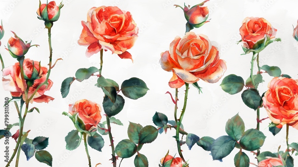 Watercolor Roses on White Background Template Generative AI