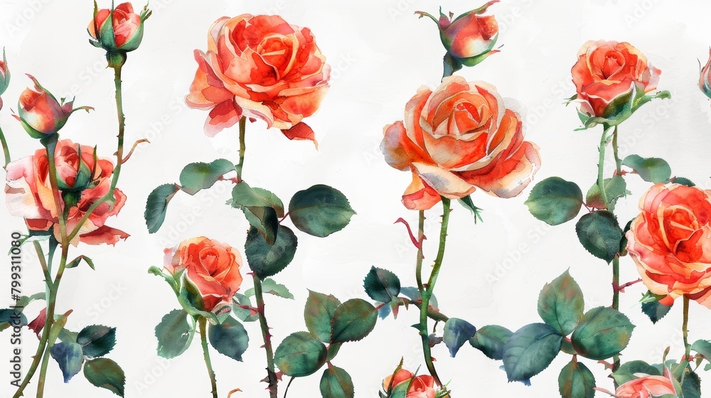 Watercolor Roses on White Background Template Generative AI Watercolor Roses on White Background Template Generative AI