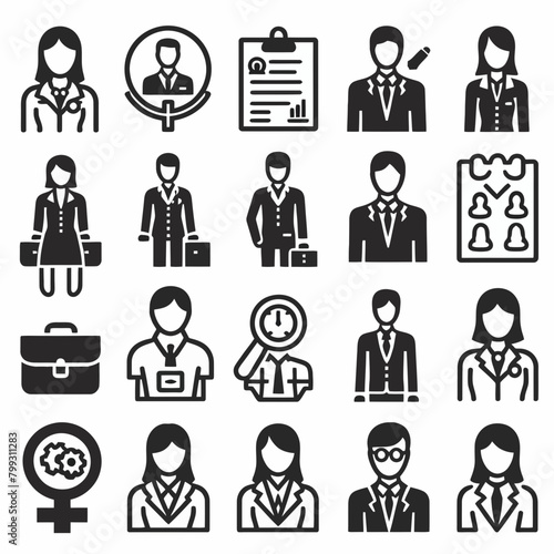  Human Resources icon set silhouette vector illustration White Background, Human Resources, Recruitment, Employment, business, office, company, management