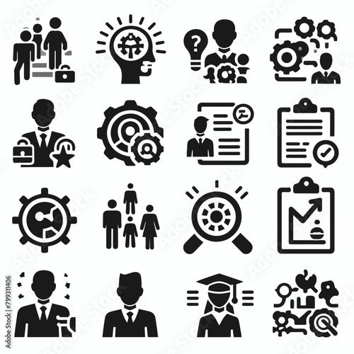  Human Resources icon set silhouette vector illustration White Background, Human Resources, Recruitment, Employment, business, office, company, management