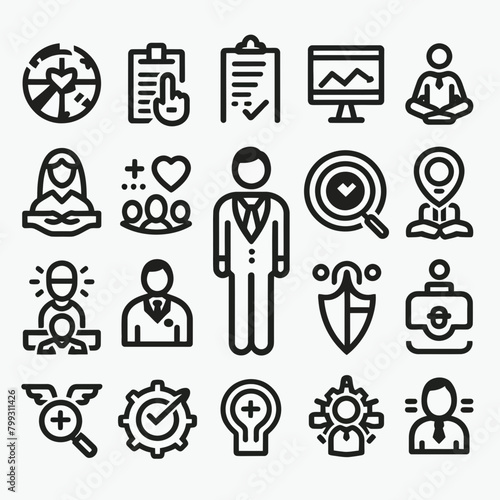  Human Resources icon set silhouette vector illustration White Background, Human Resources, Recruitment, Employment, business, office, company, management