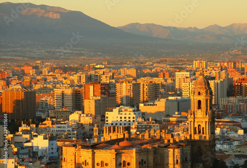 View of Malaga city with viwe on Malaga Cathedral (Church of Santiago Apostol), Spain photo