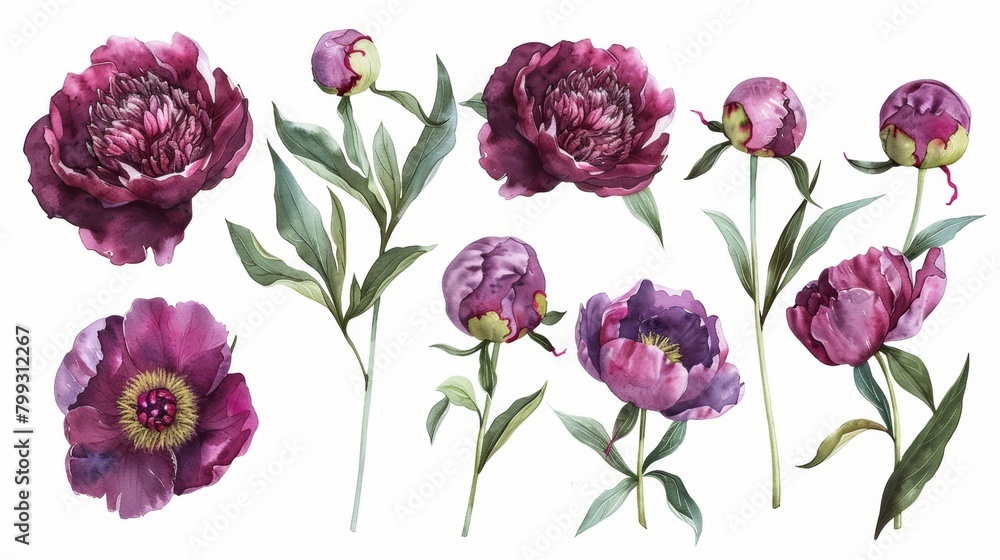 Delicate Dark Pink Peonies on White Background Generative AI Delicate Dark Pink Peonies on White Background Generative AI