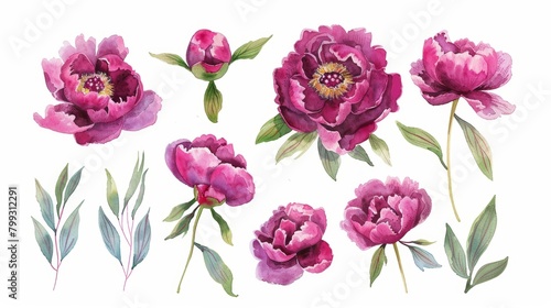 Wallpaper Mural Delicate Dark Pink Peonies on White Background Generative AI Torontodigital.ca