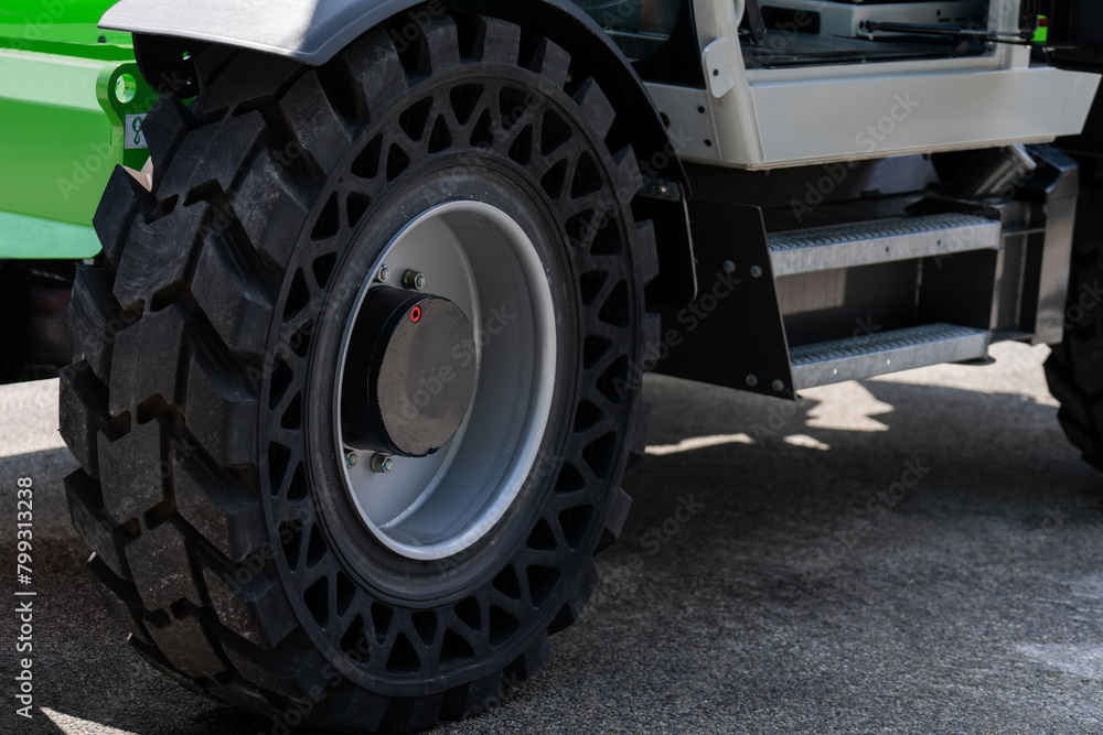 Innovative airless non-pneumatic tire close up Innovative airless non-pneumatic tire close up