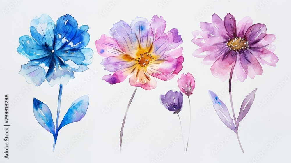 Vibrant Floral Blooms on White Background Generative AI