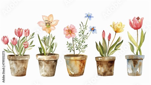 Vibrant Spring Flowers in Pots Generative AI