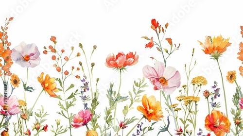 Whimsical Floral Border for Summer Cards Generative AI © Alex