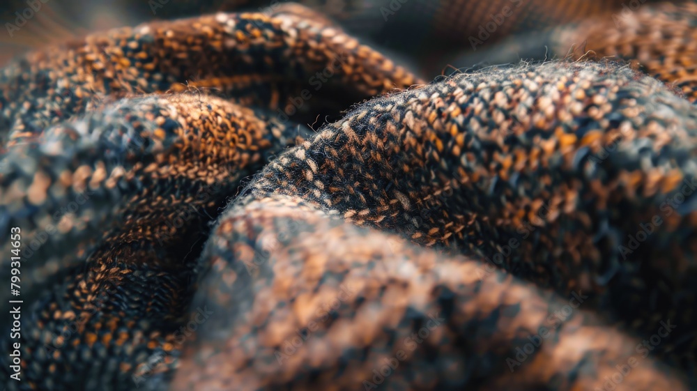 Macro shot of a tweed fabric with visible threads and subtle color variations, emphasizing the complexity of the material. Macro shot of a tweed fabric with visible threads and subtle color variations, emphasizing the complexity of the material.