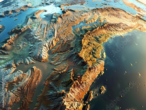 Close-up image of Earth for educational and scientific purposes, showcasing the boundaries of tectonic plates and illustrating the interactions that shape our planet's surface