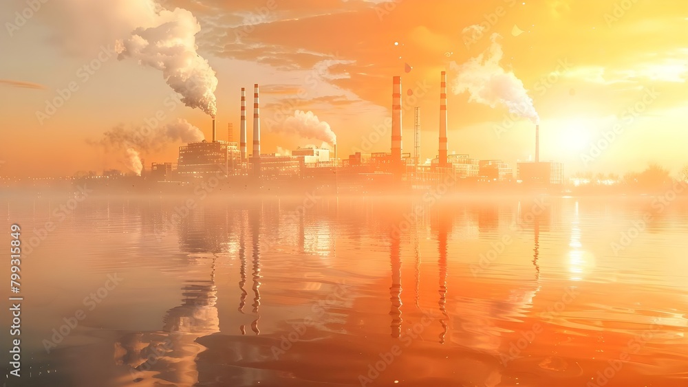 Visual representation of factory emissions illustrating environmental consequences. Concept Industrial Pollution, Environmental Damage, Factory Emissions, Air Quality, Environmental Consequences