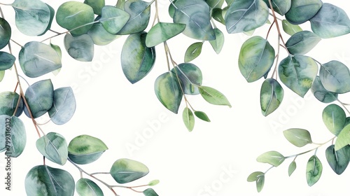 Elegant Floral Card with Eucalyptus Leaves on White Background Generative AI #799316032