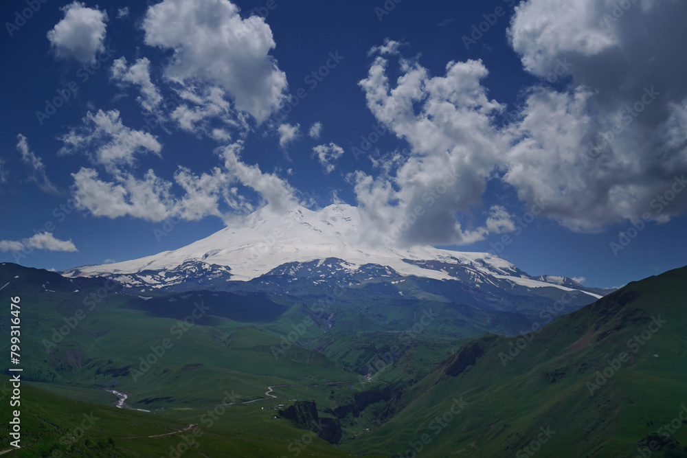 Mount Elbrus and clouds Caucasus mountains
