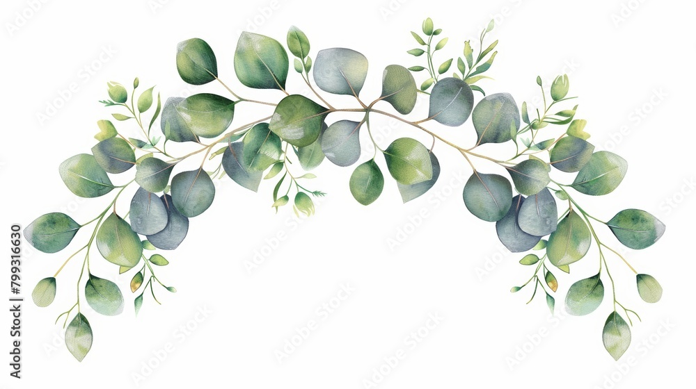 Elegant Wreath with Fresh Eucalyptus on White Background Generative AI