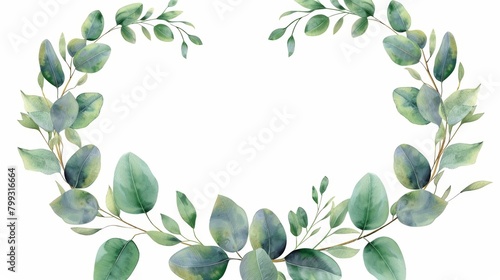 Elegant Wreath with Fresh Eucalyptus on White Background Generative AI #799316664