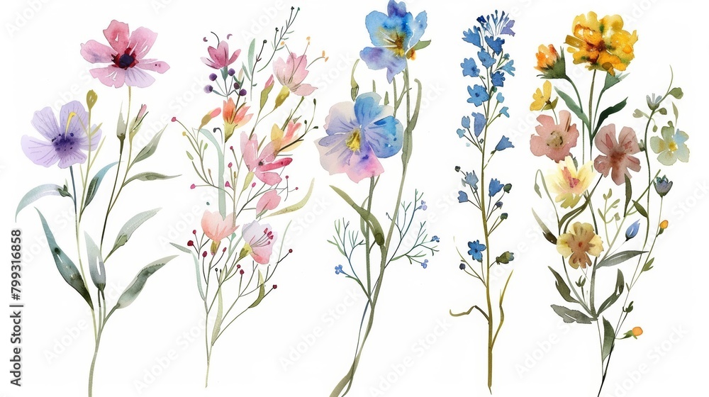 Vibrant Wildflower Bouquet on White Background Generative AI