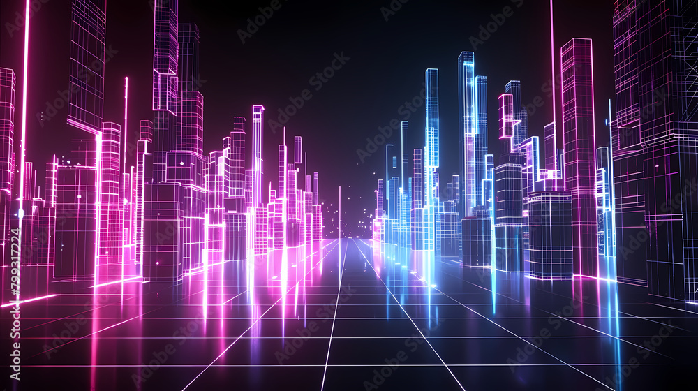 Neon Cityscape at Night With Futuristic Glow Neon Cityscape at Night With Futuristic Glow