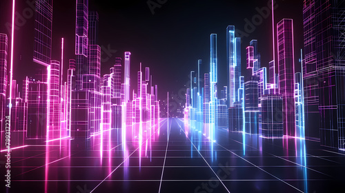 Neon Cityscape at Night With Futuristic Glow