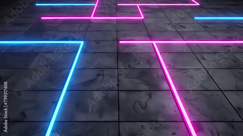Neon Lights Forming a Tic-Tac-Toe Pattern on a Concrete Floor photo