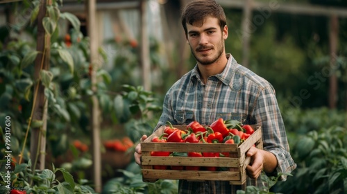 Young Farmer with Fresh Tomatoes photo