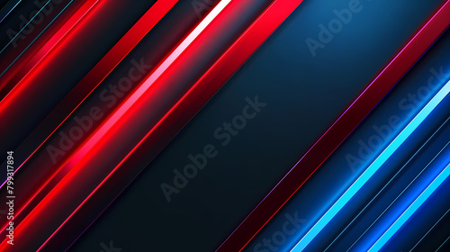 Abstract Red and Blue Neon Lights on Dark Striped Background
