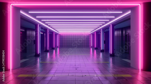 Futuristic Neon-Lit Corridor at Night