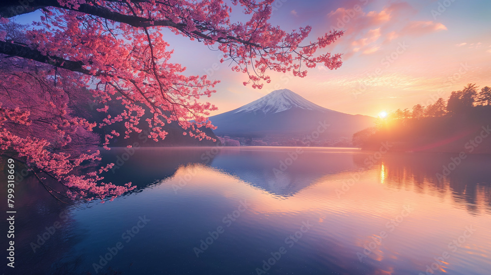 Cherry blossom, Mount Fuji, Japan, Sakura, Landscape, Nature, Scenery, Pink flowers, Iconic, Travel, Tourism, Japanese culture, Springtime, Symbolic, Beauty, Tranquility, Serenity, Majestic